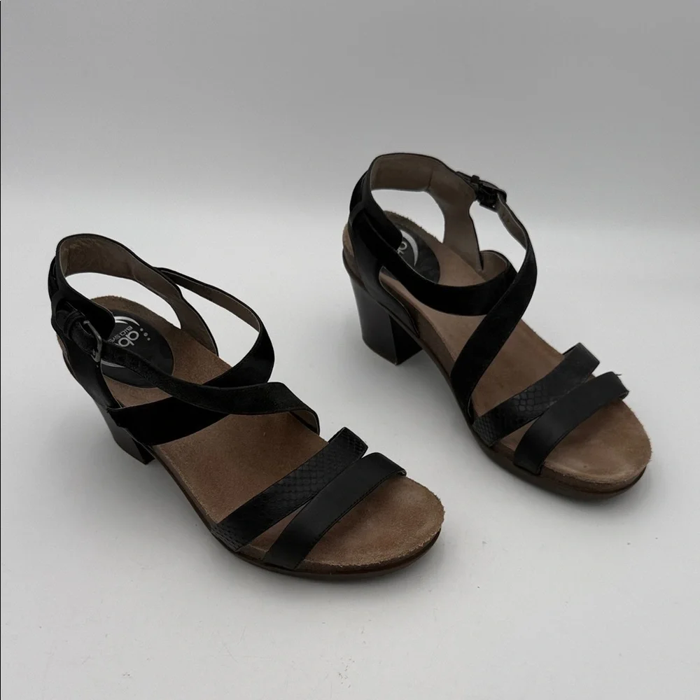 Obeo  Black Strappy Heels sandal women 9N Leather upper casual office comfort